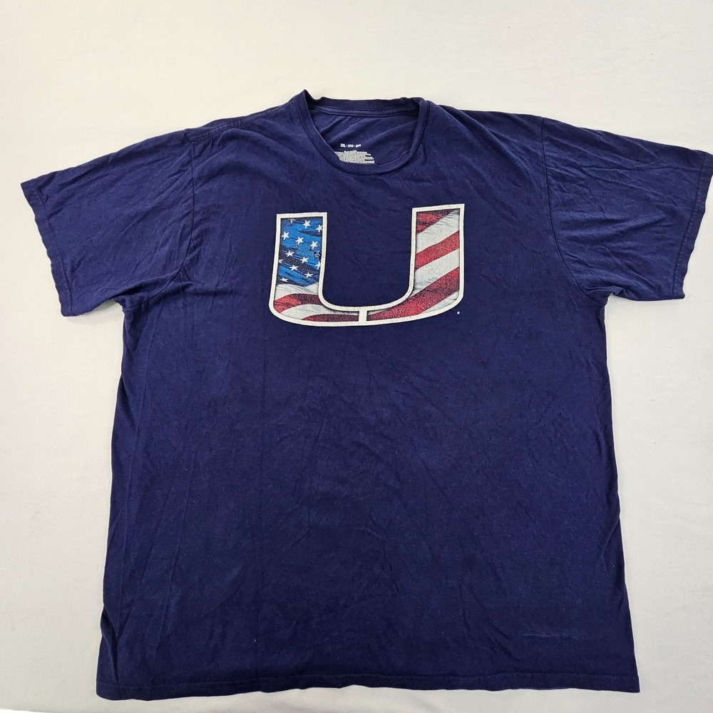University of Miami USA Flag Fanatics Blue Short Sleeve Cotton T-Shirt Men's 2XL